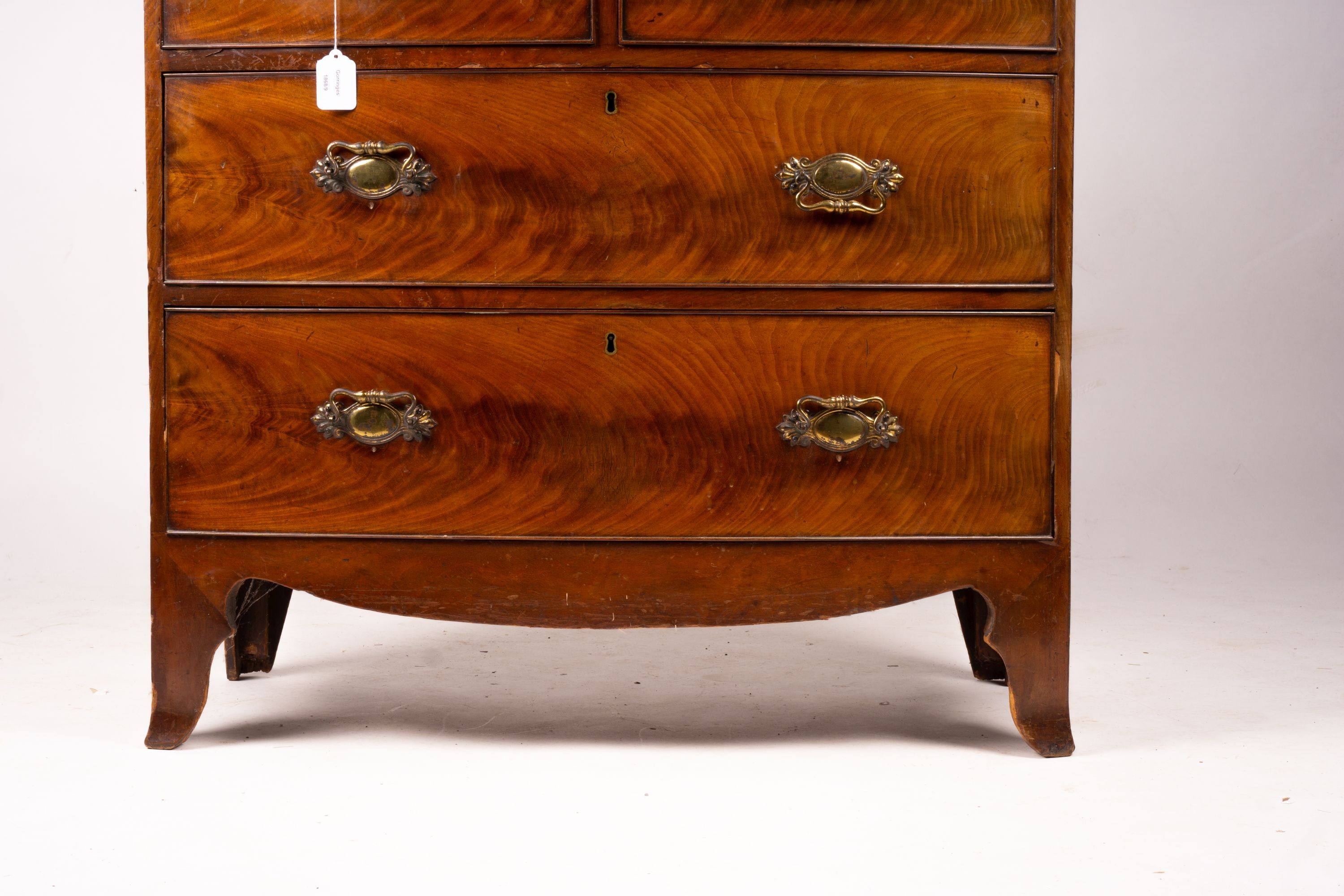 A Regency mahogany bow fronted chest, width 90cm, depth 50cm, height 90cm